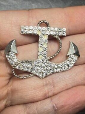 Anchor Pendant Vintage Rhinestone Nautical Charm Repair Upcycle Art Piece